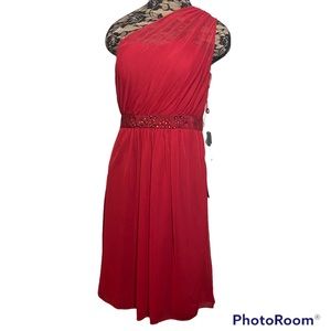 Adrianna Papell One Shoulder Beaded chiffon Dress Prom Homecoming Cocktail